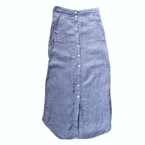 Tahari Linen Button Down Midi Pencil Skirt with Slit Coastal Preppy